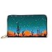 Produktbild JHGFG Mode Handtasche Reißverschluss Geldbörse Wüste Kakteen Sterne Nacht Sternenhimmel Über Telefon Kupplung Geldbörse Abendkupplung Blockieren Leder Geldbörse Multi Card Organizer
