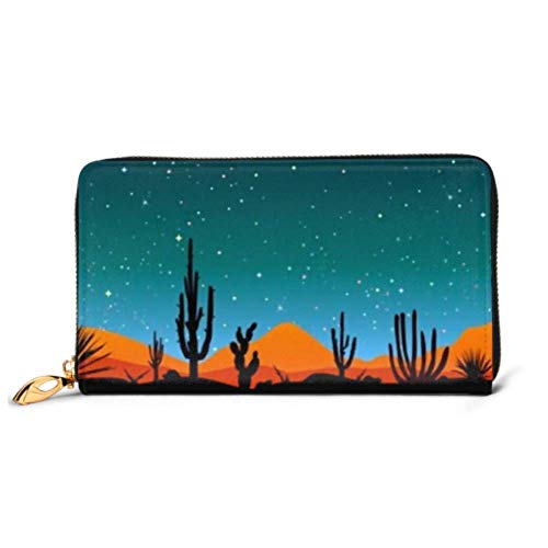 Preisvergleich Produktbild JHGFG Mode Handtasche Reißverschluss Geldbörse Wüste Kakteen Sterne Nacht Sternenhimmel Über Telefon Kupplung Geldbörse Abendkupplung Blockieren Leder Geldbörse Multi Card Organizer