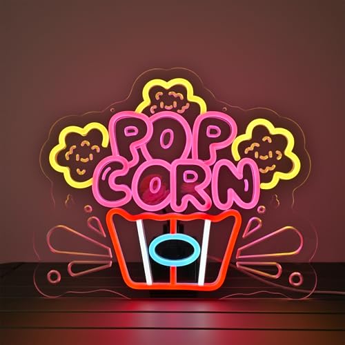 CNBEYOUNG POPCORN ネオンライト 店舗用LED NEON SIGN 多階段調光可 ポップコンネオン 店用標識SIGN インテリア飾り NEON管 映画館 バー 居酒屋 喫茶店 料理店 レストランに適用 カスタムクラブ向け USBパワード 目