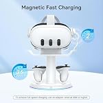 AMVR Magnetic Charging Dock Compatible with Meta Quest 3/3S Accessories | 30W Fast Charger VR Stand with 2 Rechargeable Controller Batteries, USB-C Port Protection, Space-Saving, 6 RGB Modes