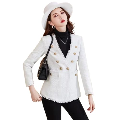 Veste blanche en tweed femme double boutonnage style chic d'hiver
