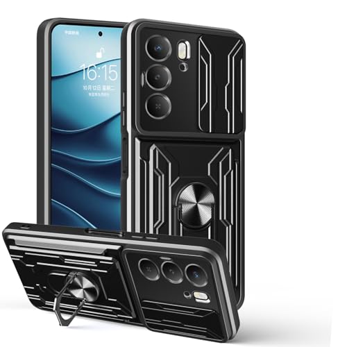 �X�}�z�P�[�X �Ή��@�� for Realme C75 4G / 14x / V60 Pro �J�[�h�X���b�g�X���C�h�� �v�b�V���� �J�����ی�@�\�t�� �ԍڗp �}�O�l�b�g�� �L�b�N�X�^���h �ϏՌ� 2-in-1 Black