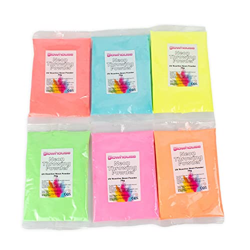 The Glowhouse Lot de 6 sachets de poudre néon UV de 70 g pour la Holi
