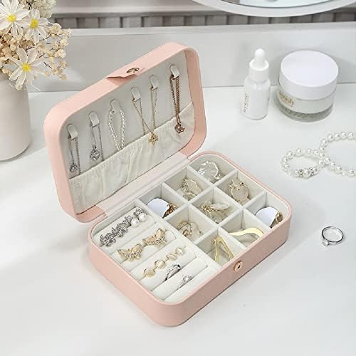 Chelory Jewellery Box Organiser, Small Travel PU Leather Jewelry Storage Case for Rings Earrings Necklace Bracelets Faux Leather Jewelry Gift Box Girls Women (White)