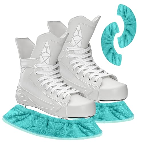 Feruchun 1 Paire Protège-Lames pour Patins à Glace,Protection de Patin a Glace avec 1 Serviette,Élastiques Protège-Patins pour Artistique et Hockey,Jeunes et Adultes (Bleu)