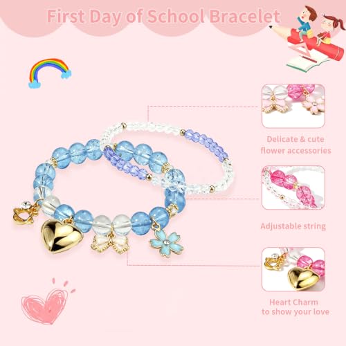 Image of First Day of Kindergarten Bracelets,First Day of School Bracelets for Mom and Daughter,Back to School Bracelet Pre-K Matching Heart Wish Adjustable Bracelet