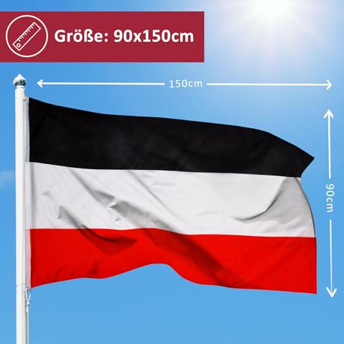 PHENO FLAGS Deutsches Kaiserreich Flagge, 90x150cm - Wetterfeste schwarz weiß rote Flagge mit Doppelnaht und Metallösen, Deutschland 1870-1919