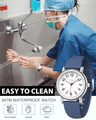 Image of CIVO Nurse Watches for Women Men: Analog Waterproof Watch with Second Hand Easy-Read Dial - Gifts for Nurses Doctors Medical Student