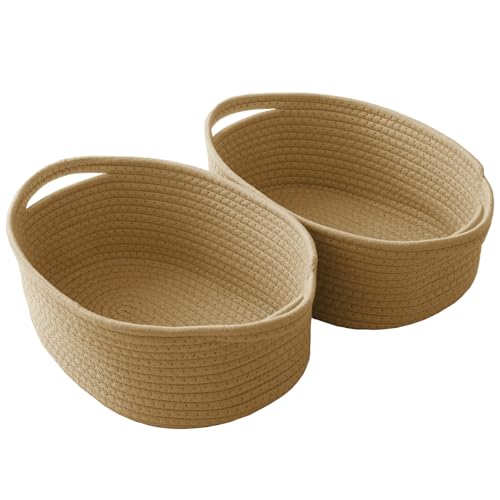 Image of JMvicyroam Small Woven Basket, Empty Gift Basket, Jute /2 Pack | Small Gift Basket, Cotton Rope, 12 x 8 x 34 in, Handles, Includes Ribbon and Bag, Birthday Gift Basket