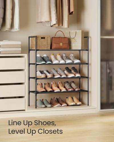 Image of SONGMICS 4-Tier Shoe Rack, Shoe Storage for Hallway Closet, Slim and Space-Saving, Metal Frame, Non-Woven Fabric Shelves, Black ULSH044BH02