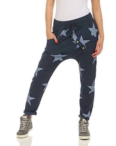 ZARMEXX señoras pantalón holgado de novio con botones pantalones deportivos pantalones de chándal de algodón pantalones de yoga pantalones sueltos ajuste corredores Big Star (azul, 36-40)