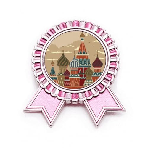 Broche carrée rouge cathédrale de Russie bijou métal rose M
