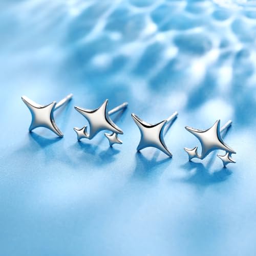 925 Sterling Silver Studs Earrings for Women 2 Pairs Star Stud Earrings Set Hypoallergenic Silver Stud Earrings Dainty Star Earrings for Women 6