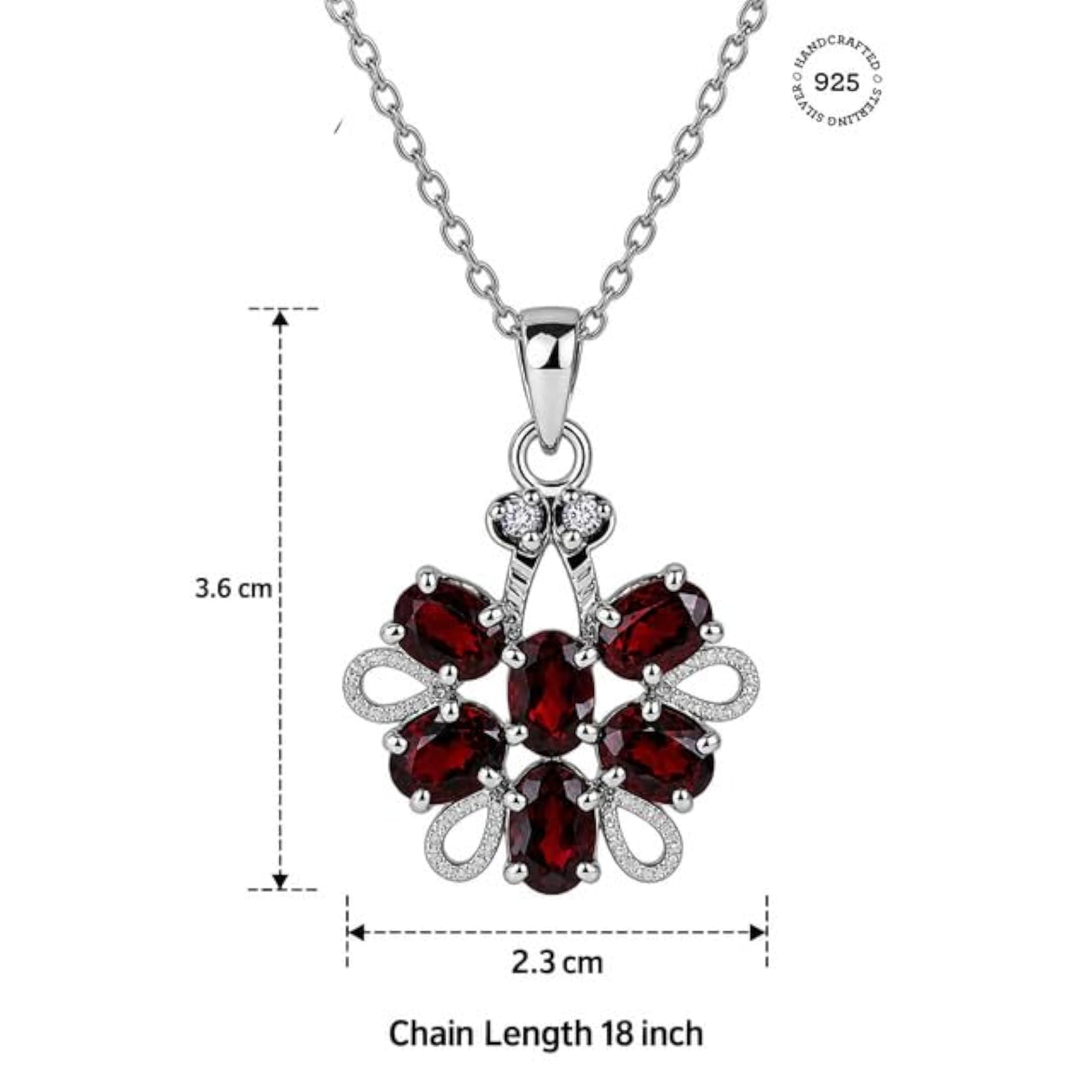 Women's 925 Sterling Silver Garnet Gemstone Flower Pendant