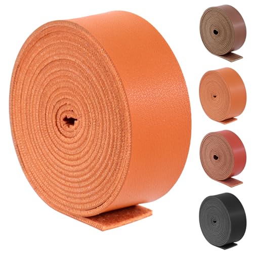 Swpeet Correa de cuero marrón de 1 pulgada de ancho y 80 pulgadas, tiras de cuero de grano completo de una sola cara, tiras largas y planas de cuero, ideales para proyectos de manualidades, ropa,