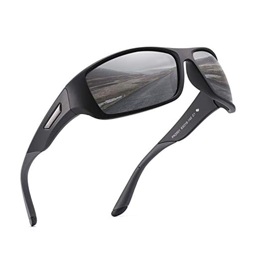 PUKCLAR Sonnenbrille Herren Polarisierte Sportbrille Radsportbrillen Fahrerbrille Damen UV400 Schutz, L, C1 Schwarzer Rahmen / Cat 3 Grau