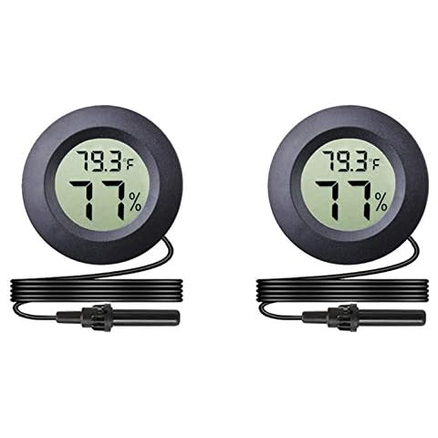 Veanic 2-Pack Mini Digital Round Hygrometer Thermometer Gauge with Probe Indoor Outdoor LCD Display Temperature Humidity Meter for Incubator Reptile Plant Terrarium Guitar Case Cover