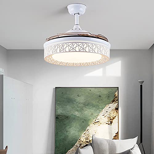 Fandian 42 Inch Modern Ceiling Fans With Light Retractable Blades Led Ceiling Fan 3 Color Change Lighting Chandelier With Remote Control (White) #TOP3