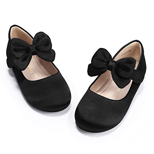 PANDANINJIA Toddler/Little Kid Girl's Angela Dress Mary Jane Ballet Flats Bow Flower Girl Wedding Party Ballerina Flat Shoes