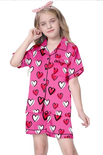 Image of Schbbbta Girls Womens Pajamas, Satin Silky Pjs Set Kids 2Pcs Button-Down Nightwear Sleepwear Gift for Mommy and me