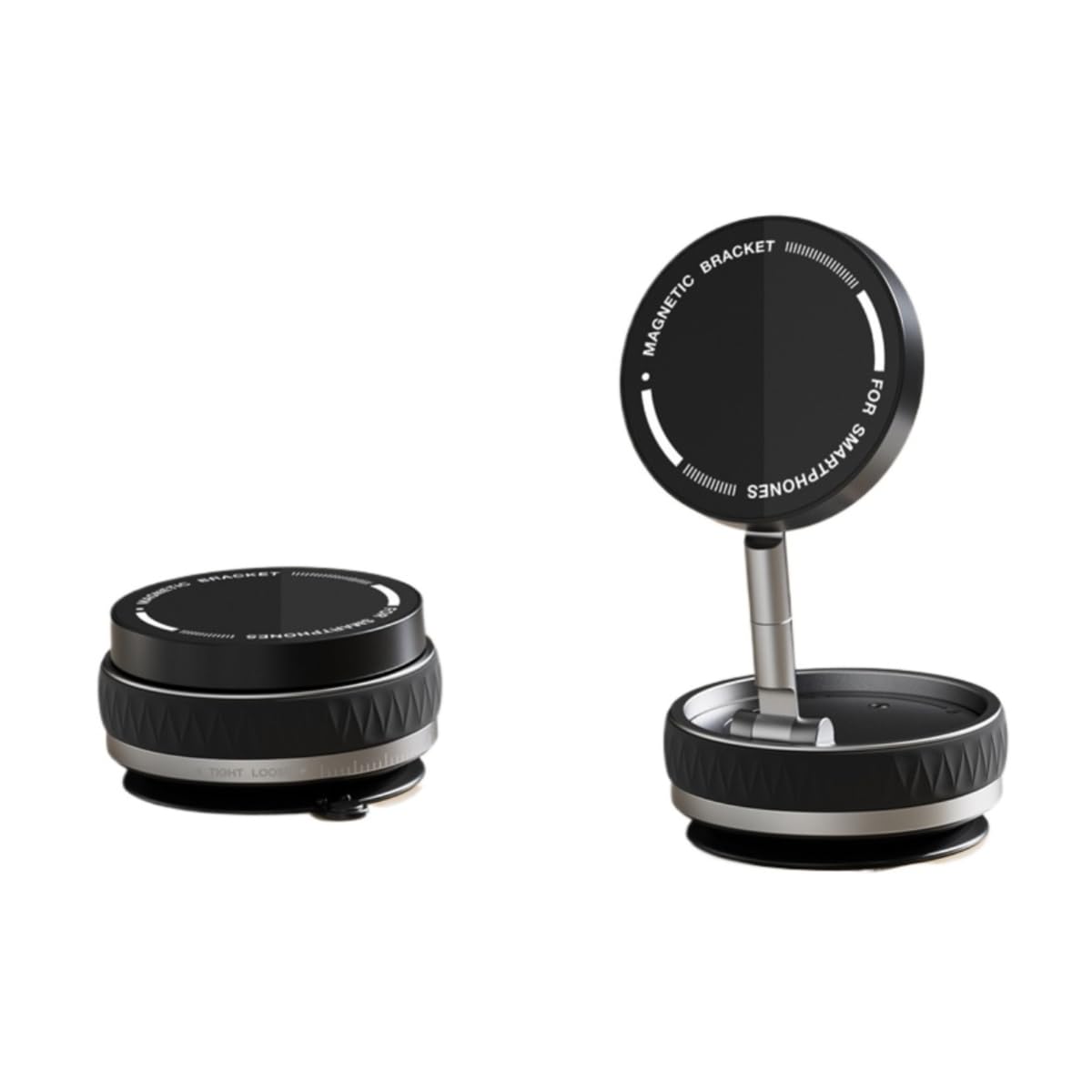 SEVENNI Universal Magnetic Phone Holder - Vacuum Suction & 360° Adjustable Zinc Alloy Stand, Collapsible Car/Desk Mount with Portable Design (128g Lightweight) (Black)