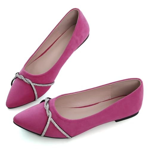 Image of TN TANGNEST Womens Casual Flats Chain Ballet Flats | Fashion Pointed Toe Rhinestone Flats, Comfort Slip On Dress Shoes for Business Work Office Wedding Party