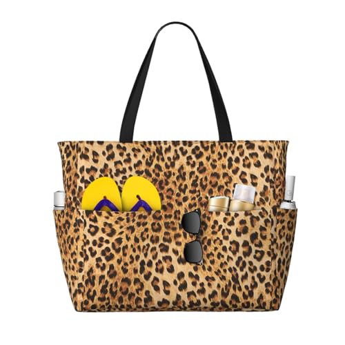 Sac fourre-tout imprimé animal léopard pour femme grand sac de plage aux finitions soignées
