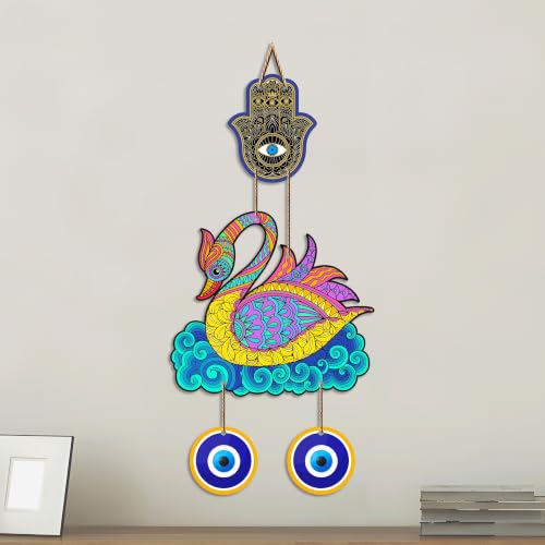 Image of Artvibes Colorful Swan Evil Eye Wall Hanging for Home Entrance & Main Door | Decorative Nazar Battu Decor for Living Room Bedroom Office Hallway | MDF Wall Accent (WH 85127N)