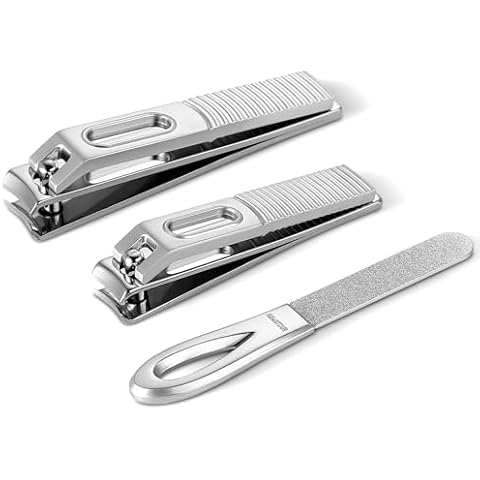 HAWATOUR Nail Clippers Set, Zinc Alloy 420J2 Stainless Steel Ultra Sharp Curved Blade Fingernail and Toenail Clipper with Visibly Tin Case, Cut-Out Design, Silver Cover