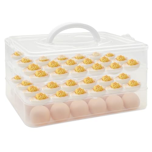 3 Layer Deviled Egg Containers with Lid,Portable Deviled Egg with Handle,Egg Carrier Holder Tray with 72 Holes for Thanksgiving Day,Party Favor Home Kitchen Refrigerator Supplies
