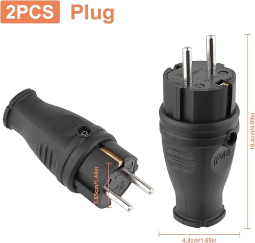 Schukostecker und Schukokupplung, Schutzkontaktstecker, 1er Pack Schutzkontakt Set mit Knickschutz, Kann für 0.5-3cm² Kabel, IP44, 250V, 16A