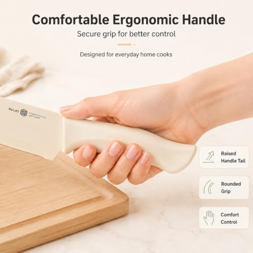 Image of 17-Piece Kitchen Knife Set with Block and Built-in Sharpener, Cream