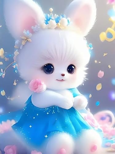 XFENDOUDOU Cross Stitch Kits 11 ct Stamped, Easy Pattern Needlepoint Kits Embroidery Crafts for Adults Beginners Gift，Rabbit and Flowers 40x50cm