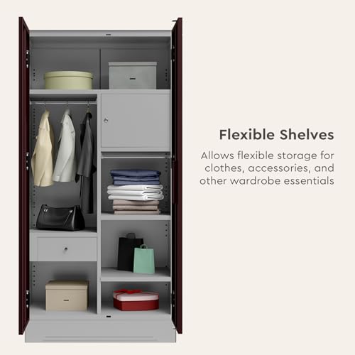 Image of Interio by Godrej Wardrobe Slimline 2 Door Steel Almirah (Digital Printed Russet and Royal Ivory) Wardrobe for Clothes, 1 Year Warranty, Locker, Drawer, 4 Shelves
