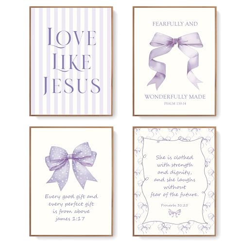 LARTSFRO Coquette Purple Bow Jesus Wall Art Decor Posters, Purple