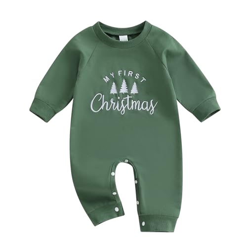 Christmas Baby Clothes Newborn Baby Boy Outfit Infant Sweatshirt Jumpsuit Long Sleeve First Christmas Romper 0-18M (Tree Green, 0-3 Months)