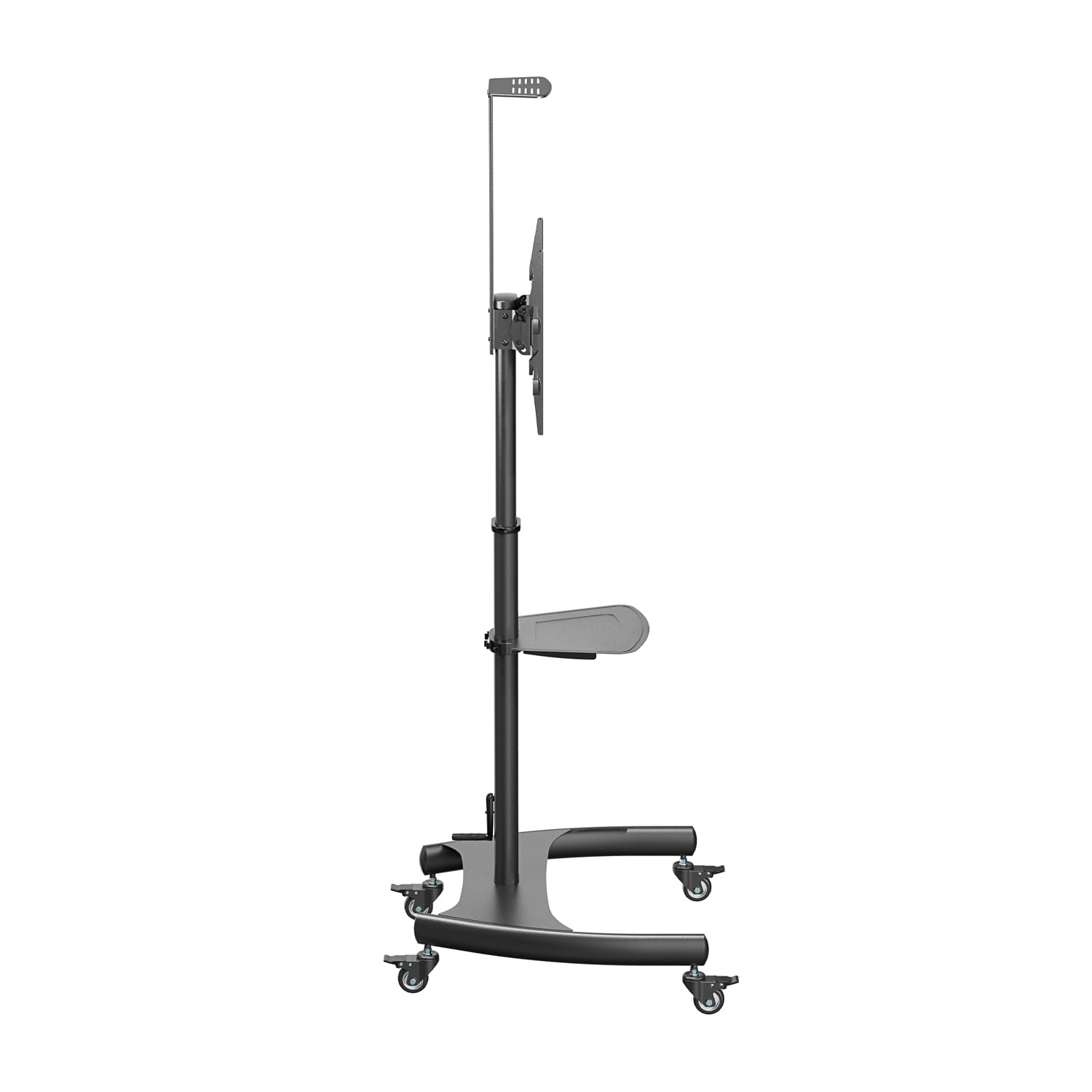 AISENS - FT70TE-169 - Soporte de Suelo Eco con Ruedas y Manivela, Bandeja para DVD y Soporte de Cámara para Monitor/TV 50Kg de 37-70, Negro