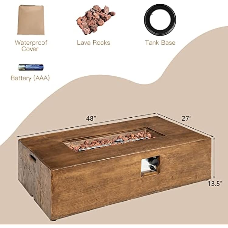 Giantex Gas Fire Pit Table - 50,000 BTU Outdoor Propane Fire Pit with Lava Rocks, Waterproof Cover, CSA Certified 48 Rectangular Fire Table for Patio, Garden, Backyard (Fire Pit)