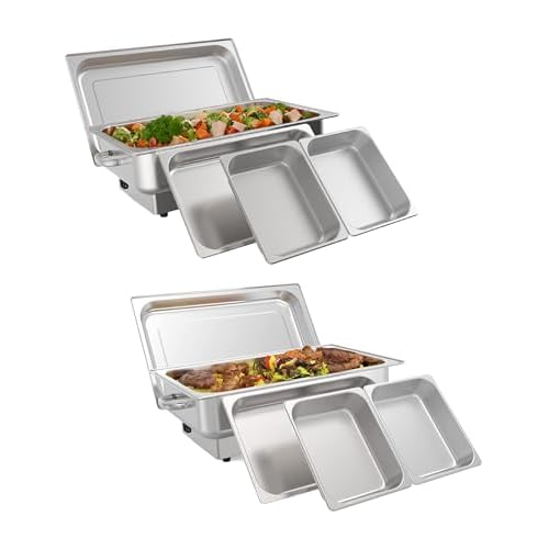 2 PACK Electric Chafing Dish Buffet Set 9 QT Buffet Food Servers and Warmers Digital Display Temperature with 1 Full-size Pan & 2 Half-size Pan Stainl