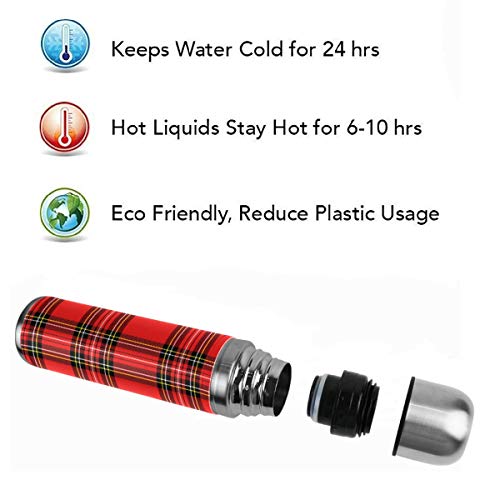 Pfrewn VP-001 Christmas New Year Tartan Plaid Vacuum Thermos Insulated Water Bottle Stainless Steel Double Wall Flask Bottles Sports Coffee Travel Mug Cup Genuine Leather Cover Bpa Free 17 Oz thumb #3