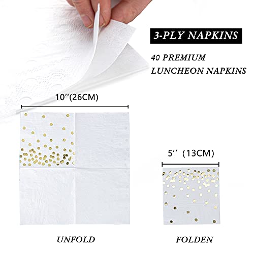 40 Pack Of White Paper Cocktail Napkins With Gold Foil Polka Dot Confetti，Polka Dot Party Supplies(5 X 5 In，3-Ply) (Gold) #TOP4
