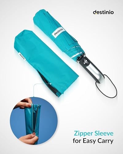 Image of Destinio Umbrella for Man - Large Size, Fully Automatic, Windproof Fibreglass Ribs, UPF 50+ Sun Protection, Premium 210T Pongee, Foldable Travel Umbrella for Rain for Men and Women - 3 fold Compact Easy to Carry (Auto open auto close)