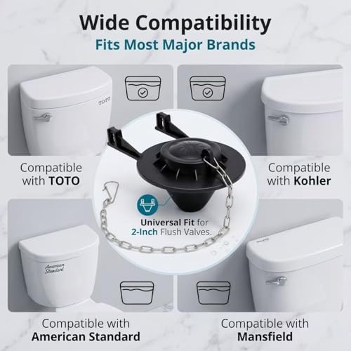 Universal 2-Inch Toilet Flapper Replacement Kit -Compatible with Kohler, Gerber, Toto 2'' Flush valves Toilets & Most American Standard Toilet Tank (2pcs Black) - 3