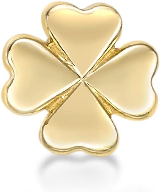 Lavari Jewelers 20 Gauge Straight Bone Four Leaf Clover Nose Stud for Women - 10k Yellow Gold Nose Ring - Unisex Stud Hypoallergenic Nostril Piercing Jewelry - 20G Body Piercing for Men - Image 2