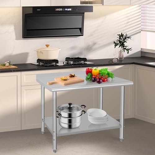 Image of 48x24x35inch Double Layer Stainless Steel Work Table No Caster Wheels with Backsplash