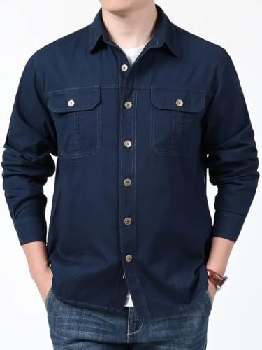 Image of FABRIPPLE Men's Cargo Jacket Shirt | 100% Cotton | 6 Pocket Utility Overshirt | Casual & Outdoor Wear | Breathable & Lightweight Fabric