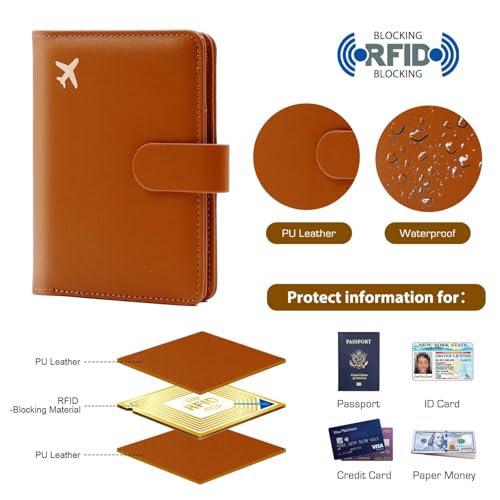 Image of Melsbrinna Premium Leather Passport Holder Covers Case, Waterproof Rfid Blocking Travel Wallet Passport Holder with Pen Holder, Cute Passport Book for Women /Men