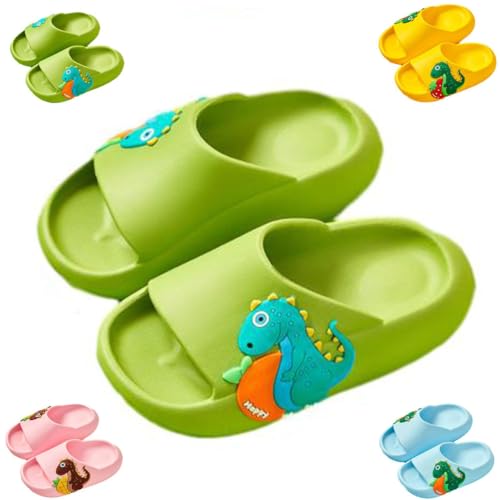 Kids Cute Cartoon Dinosaur Shoes Lightweight Non Slip Garden Shoes for Boys Girls Water Shower Beach Pool Slides Indoor & Outdoor Sandals(Little Kid 11.5-12.5(185mm), Green)