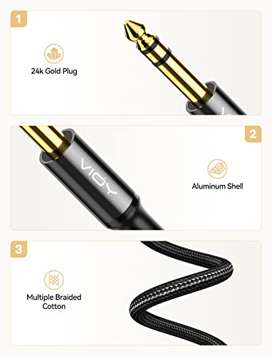 Vioy 1/4 Inch Trs Instrument Cable 6Ft, 6.35Mm Male Jack [Gold-Plated] Stereo Audio Balanced Interconnect Cord [Nylon Braided] Compatible For Bass, Keyboard, Mixer, Amplifier, Amp,Etc #TOP5
