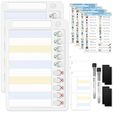 OORAII Reusable Behavior Chore Chart for Kids w/ 52 Stickers, Dry Erase Daily Routine Chart, Sliding Chore Board Planning Board, Reward Chart for Kids, Responsibility Chart for Back to School, 2 Pack Cover